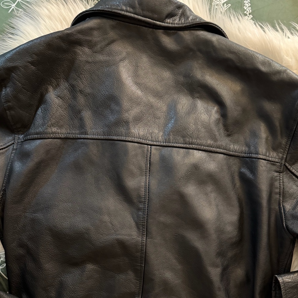 REALLY COOL BLACK GENUINE LEATHER MENS JACKET VINTAGE ADJUSTABLE UNISEX OVERSIZE - Picture 7 of 9